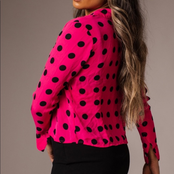 Hot pink silk crepe de chine blouse w. Black polka dots. “Victoria Soie” - Picture 3 of 3